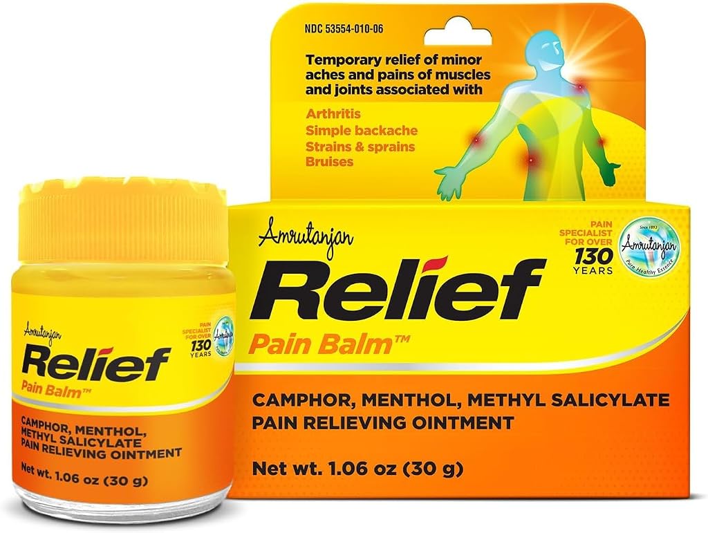 Amrutanjan Relief Pain Balm for Men & Women - Joint & Muscle Pain Relief Rub, Topical Ointment Rub for Arthritis, Bruises, Backache, Knees, Joints, Muscle Strains & Sprains, Fast Acting- 1.06 oz (30g)