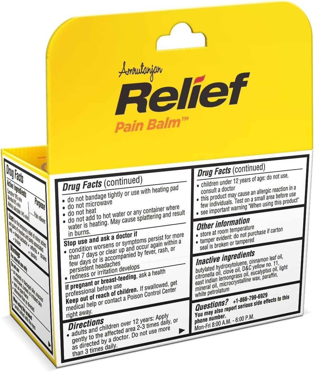 Amrutanjan Relief Pain Balm for Men & Women - Joint & Muscle Pain Relief Rub, Topical Ointment Rub for Arthritis, Bruises, Backache, Knees, Joints, Muscle Strains & Sprains, Fast Acting- 1.06 oz (30g) - Image 3